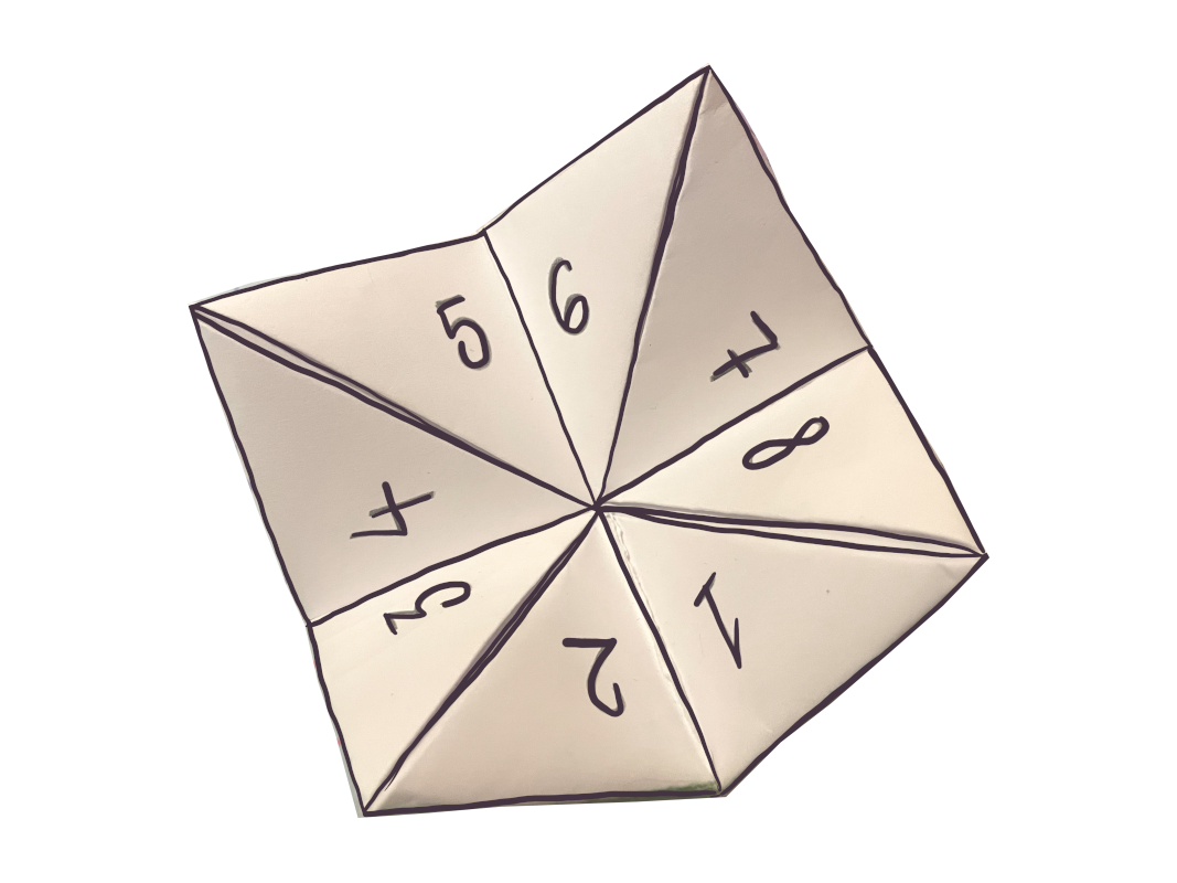 cootie catcher seen from above showing numbers